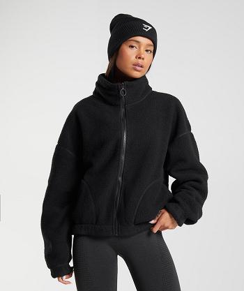 Dámské Bundy Gymshark Sherpa Černé | CZ 3541LIS